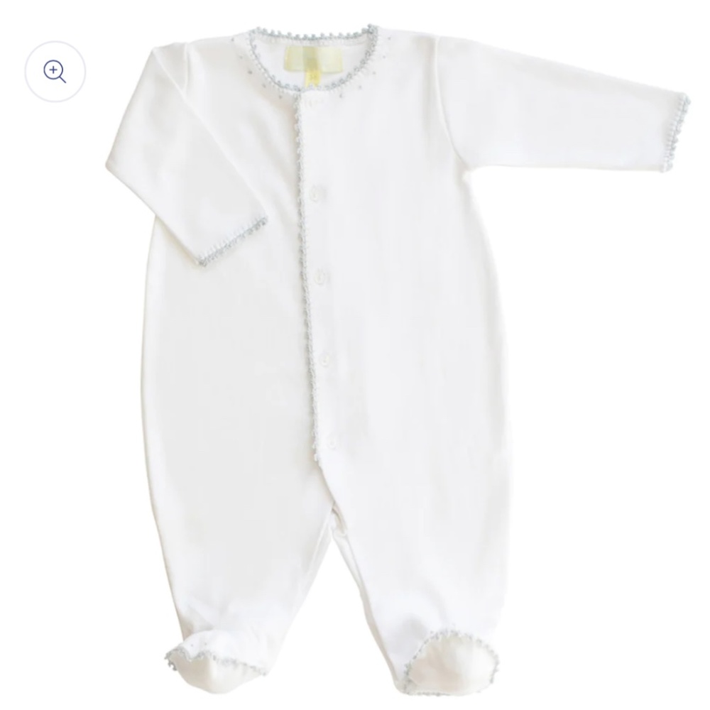 Pixie Lily Embroidered Blue Trim Jersey Footie Romper